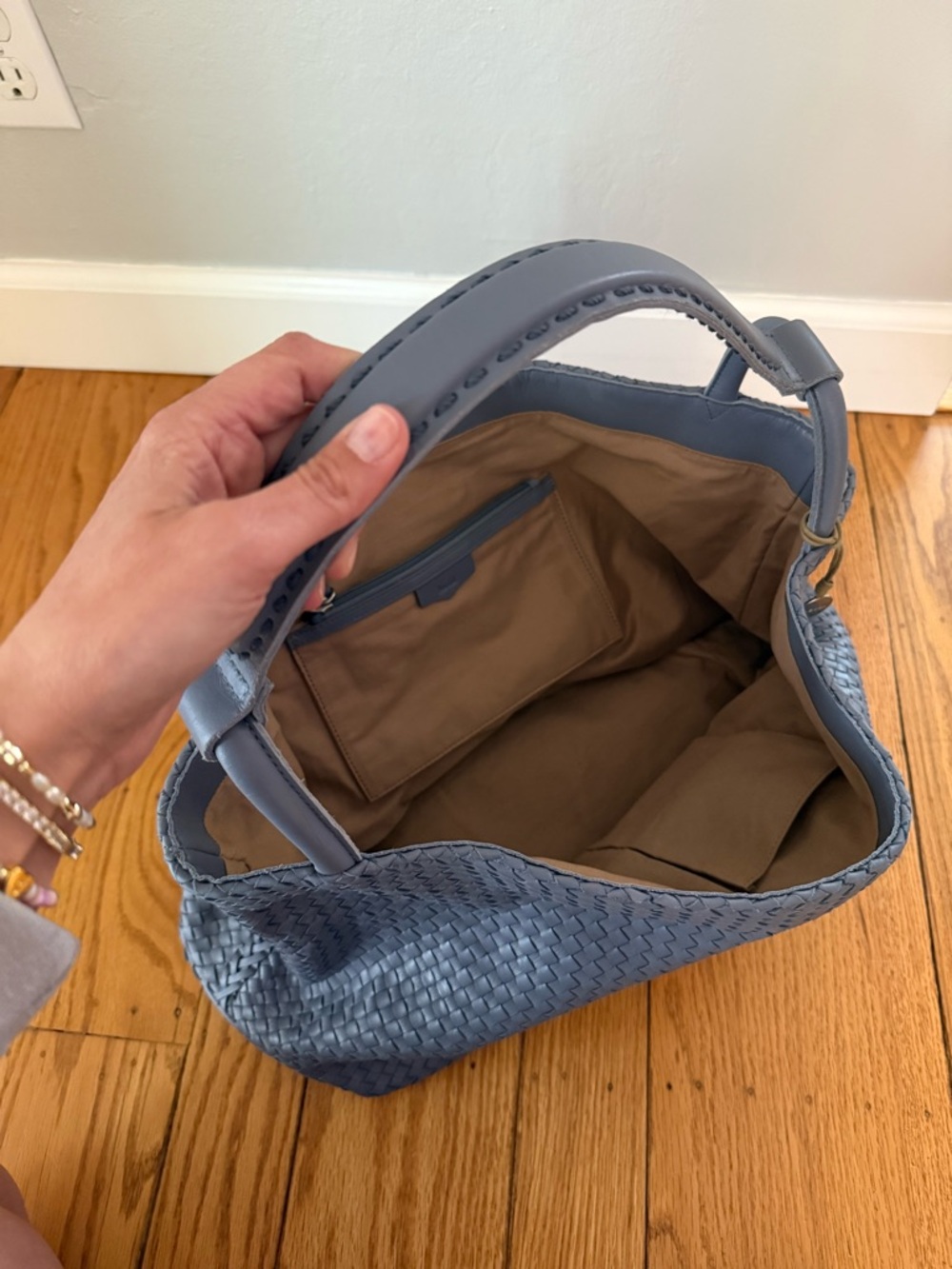 Woven Leather Tote Bag in Light Blue - Classic Everyday Carry THE SAK - Picture 2 of 3